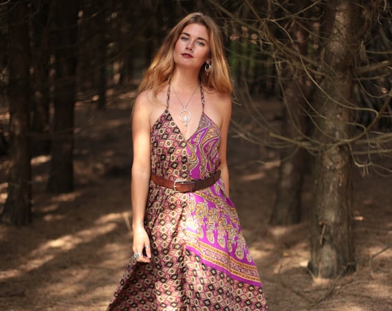 SILKY SUMMER DRESS - Summer Vacation - Vintage dress - Indian - Upcycle - Eco Fashion - Beach - Hippie - Sale - Maxi dress- Holiday - Gift