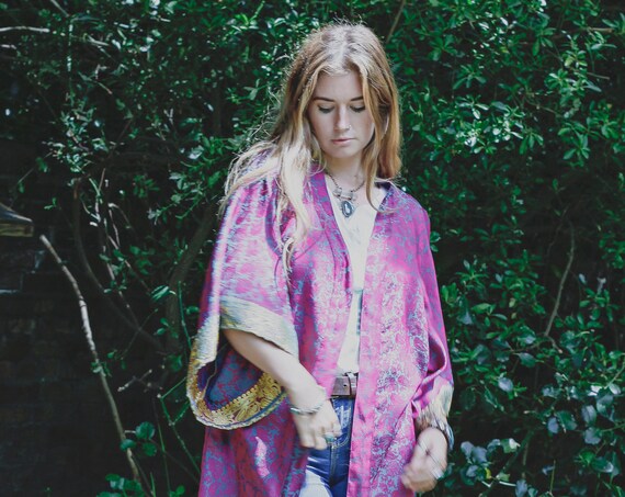 IRIDESCENT GLOW KIMONO - Bespoke - Festival Wear - Summer - Wedding - Vintage kaftan - Festival jacket - Folk - Glitter jacket - Unisex