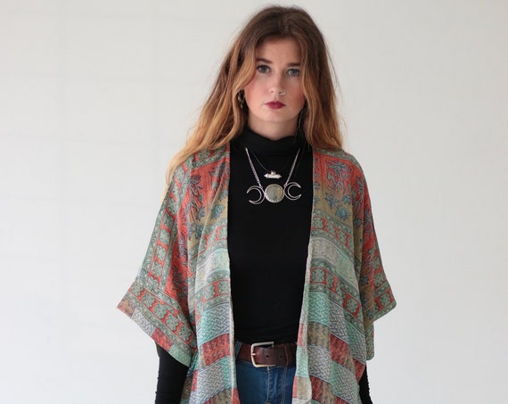 HIPPIE PATCHWORK KIMONO - Cover Up - Boho - Asymmetric - Vintage silk - Indian Kaftan - 70's - Retro Clothing - Stevie Nicks - Summer - Gift