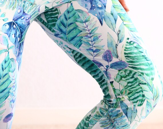 WATERCOLOUR JUNGLE LEGGINGS - High waist Active Wear - Pilates - Festival Print - Yoga Pants - Yogi Joggers - Lounge & Home wear - Casual