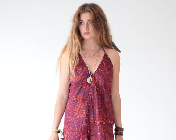 BACKLESS INDIAN JUMPSUIT - Silky Jumpsuit - Handmade - Vintage Sari fabric - Festival - Hippie - Halter neck - Summer - Beach Holiday - Boho