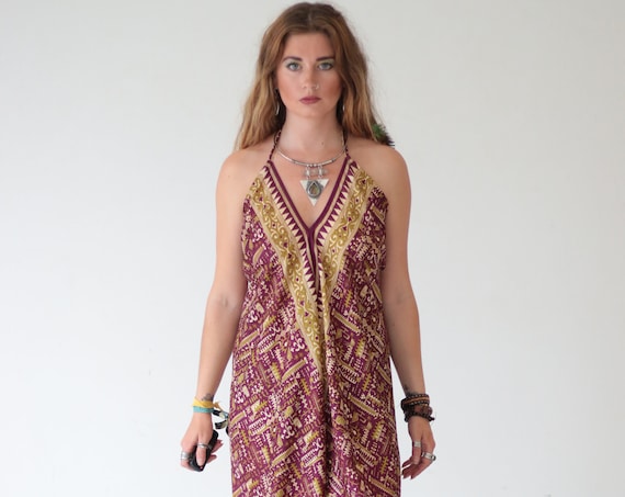 GYPSY SOUL JUMPSUIT - Summer - Backless - Festival All in one - Handmade - Vintage Sari fabric - Harem - Halterneck - Upcycled - Reworked