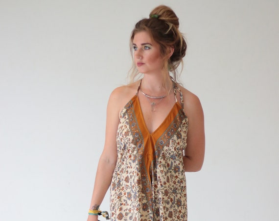 HAREM PAISLEY JUMPSUIT - Vacation - Wedding - Festival Jumpsuit - Handmade - Vintage - Hippie - Backless - Maxi Dress - Beach - Summer boho
