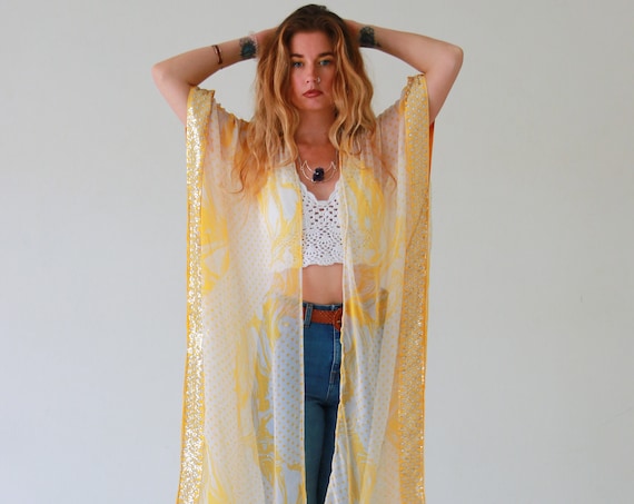 RUBY SPARROW KIMONO - Vintage Fabric - Up-cycled kaftan - Festival Jacket - Summer - Beach - Holiday - Boho Wedding - Silk Cover up - Spring