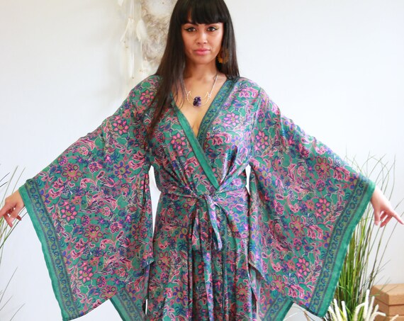 MCVIE KIMONO DRESS - Huge Batwing - Wrap around - Kimono - Kaftan - Stevie Nicks Style - Floaty Bell sleeve - Frill Dress - Open Jacket