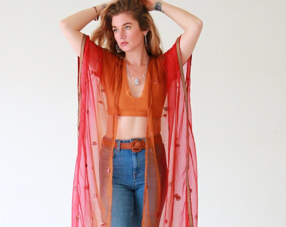 INDIAN SUNRISE KIMONO - Embellished Vintage kaftan - Summer Holiday - Boho Beach wear - Wedding - Sari silk jacket - 60's 70's hippie - Eco