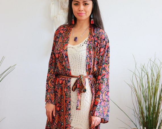 FULL LENGTH KIMONO - Long Flowing Cape - Cover Up - Kaftan - Vintage - Dressing Gown - Wrap Around Dress - House Coat - 60's Gypsy