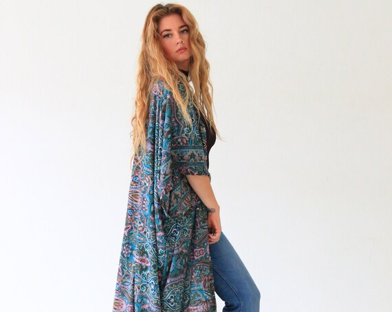 RUBY SPARROW KIMONO - Luxury Paisley Kimono - Full length Jacket - Cape - Cover Up - Kaftan - Vintage inspired Gunne Sax Coat - Aztec Coat