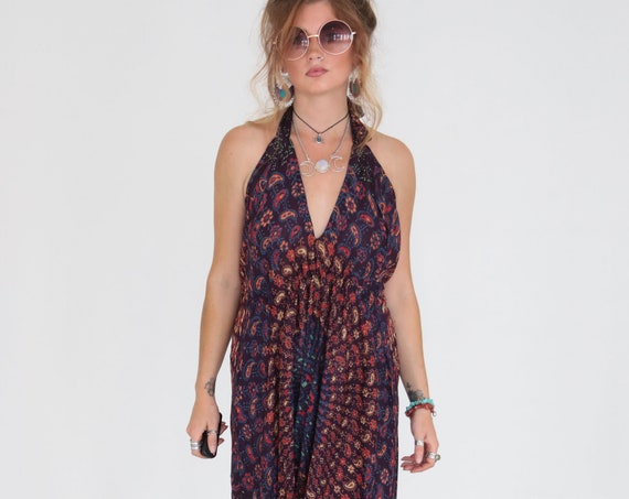 COTTON MANDALA JUMPSUIT - Hippie Summer Dress - Vintage Style - Re-worked Playsuit - Mandala Blanket - Summer - Fall - Free Size - Harem