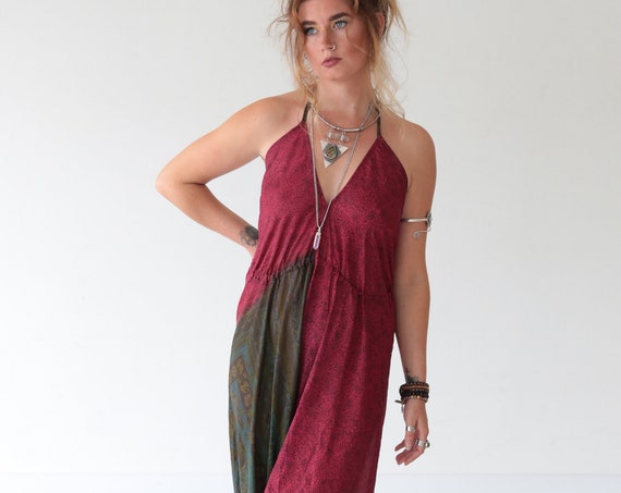 FUNKY FESTIVAL JUMPSUIT - Vacation Outfit - Wedding Playsuit - Vintage Silk festival jumpsuit - Fall dress - Hippie All in one - Backless