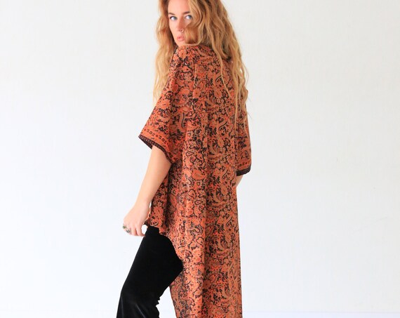 WATERFALL SILK KIMONO - Asymmetric Kaftan - Vintage 60's Robe - 70's Clothing - Summer Jacket - Festival - Beach Wear - All season Cape