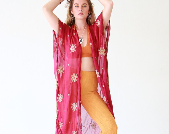 RUBY SPARROW JACKET - 70's inspired - Vintage Sari - Summer Festival Jacket - Boho - Sequin Coat - Holiday Cape - Retro - Bespoke Kaftan