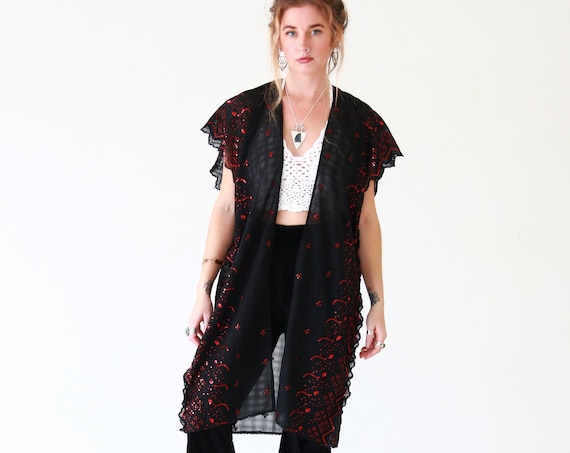 SMALL RUBY KIMONO - Vintage Fabric - Up-cycled kaftan - 90's gothic - Smart bohemian - Work - Wedding - Stevie nicks - Witch style