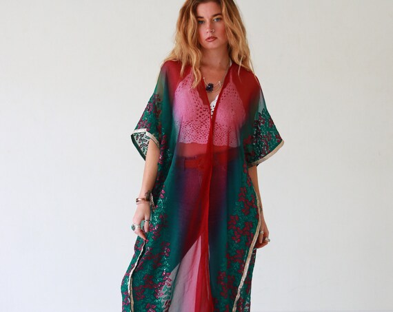 LUXURY UPCYCLED KIMONO - Embellished Vintage Fabric - Festival Kaftan - Summer Vacation - Holiday - Boho - Wedding - Eco Fashion - Cover Up
