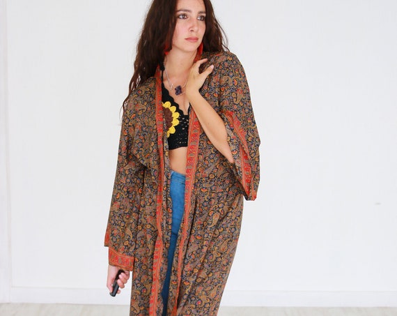 MAXI KIMONO DRESS - Silk Cardigan - Cover Up - Bohemian Beach Kaftan - Lounge Wear - Wrap Around Top - Lingerie - Summer Maxi Beach Dress