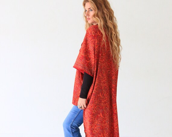 FIRE RED KIMONO - Ruby Sparrow - Vintage Style Jacket - 70's Style - 60's Summer Top - Festival Wear - All season - Bohemian Cover up - Gift