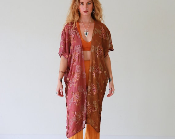 RUBY SPARROW KAFTAN - Embellished - Vintage Kimono - Stevie Nicks Summer - Vacation - Holiday - Boho - Wedding - Sari silk jacket - Ethical