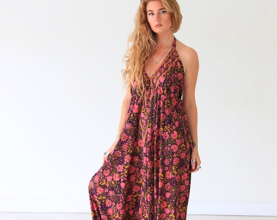 RUBY SPARROW JUMPSUIT - Hippie Jumpsuit - Soft Silk - Vintage Style Halter neck Playsuit - All season - Thick Fabric - Travel outfit Style