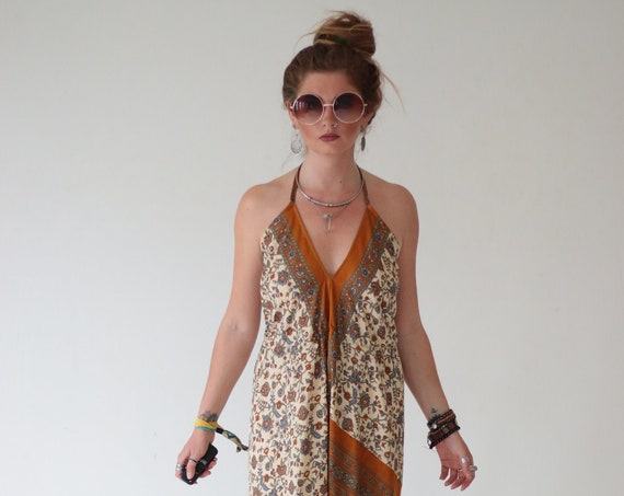 INDIAN DREAM JUMPSUIT - Wedding - Handmade - Vintage - Hippie - Backless - Up cycle - All in one - Harem - Sari Silk - Summer - Bohemian