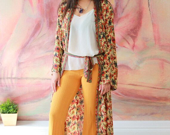 FULL LENGTH KAFTAN - Long Dress Jacket - Cover Up - Kaftan - Vintage - Dressing Gown - Wrap Around Dress - House Coat - 60's Gunne Sax Style