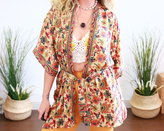 LUXURY PAISLEY CROP - Ruby Sparrow Bell sleeve - Vintage Fabric - Peasant Top - Up cycle kaftan - Crop top - Hippie - Winter Wrap - Tie Top
