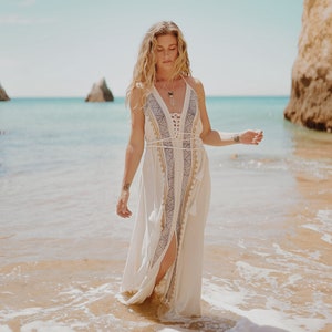 ATHENA GODDESS DRESS - Organic Cotton - Hippie Maxi Dress - Hippie Beach Wear - Boho Wedding - White Summer dress - Block Print - Bridal