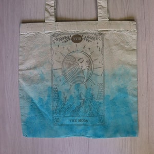 THE MOON  - Tote bag - Hand printed - Soft Organic cotton  - Psychedelic - Mushrooms - 70s - 60&#39;s - Retro - Handmade Gift