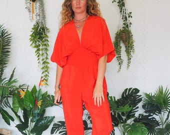 BULLET RED JUMPSUIT - Silk blend Boiler Suit - Straight leg - Tapered Trouser - Batwing - Devil Outfit - Christmas Jumpsuit - Bespoke