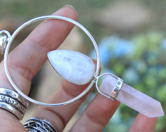 MOONSTONE & ROSE QUARTZ - Sterling Silver Necklace - Moon - Gemstone - Healing Crystal - Statement - Reiki necklace - Love stone - Vibration