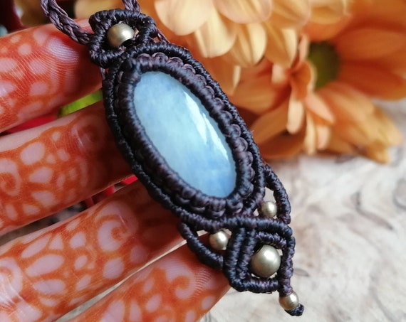 MACRAME AMULET NECKLACE - Unisex Macrame crystal necklace - Rare Handmade Autumn Gift - Yoga - Reiki - Adjustable Length - Moonstone Gem
