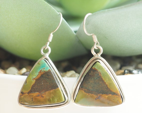 MOTTLED TURQUOISE EARRINGS - Rare 925 Silver Gemstone - Navajo Earrings - Natural Crystal - Vintage style jewellery - December Birthstone