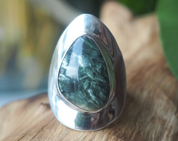 LUXURY SERAPHINITE RING - Seraph Crystal - Incredible Adjustable Ring - Chunky Solid Silver - Green Gemstone - Cosmic Crystal - Metaphysical