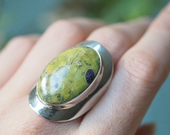 GIANT ATLANTISITE RING - Tasmanite - Incredible Adjustable Ring - Chunky recycled 925 Solid Silver - Healing Gemstone - Stitchtite crystal