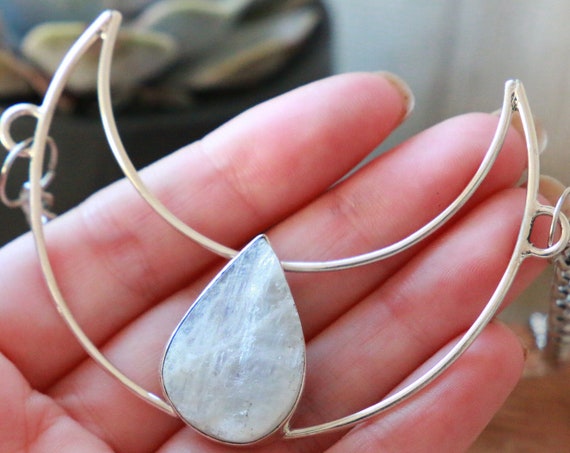 RAW MOONSTONE NECKLACE - Sterling Silver - Bespoke - Rough Crystal Moon - Rare Crystal Druzy - Druze - Geode Necklace - Glowing Crystal