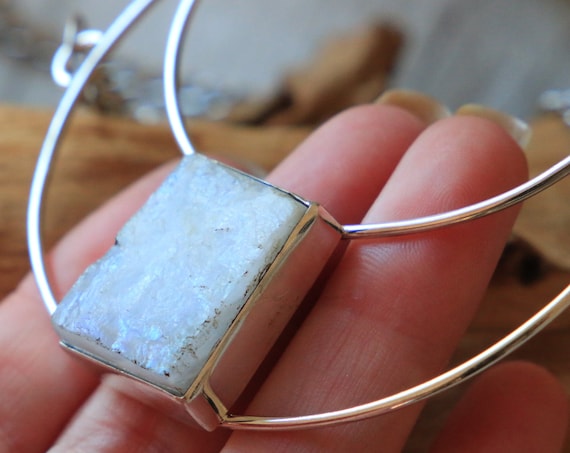 SQUARE MOONSTONE NECKLACE - Iridescent Moon Crystal - Sterling Silver - Bespoke Rare Moon Necklace - Birth Moon Jewellery - Natural Stone
