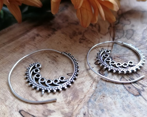 TRIBAL SPIRAL EARRINGS - Silver plated Earrings - Tribal Twist - Sacred Geometry - Ethnic Jewellery - Sale - Stocking Filler Gift - Hippie