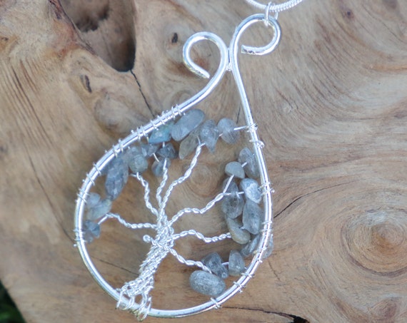 LABRADORITE CHIP NECKLACE - Handmade - Chakra - Silver Plated - Tree of Life - Healing Crystal Jewellery - Birthstone - Gemstone - Gift