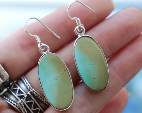 RARE TURQUOISE EARRINGS - Natural Turquoise 925 Sterling Silver Earrings - Vintage - Retro - Duck egg - Birthstone - Handmade Gift - Summer