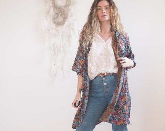 MID LENGTH KIMONO - Indian Silk Cardigan - Cover Up - Bohemian Beach Kaftan - Lounge Dress - Wrap Around Kimono - Lingerie - Summer Jacket