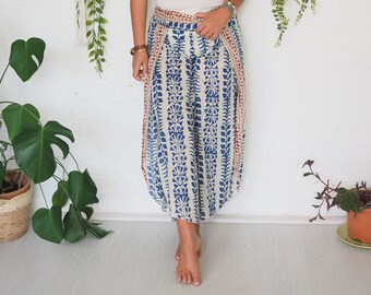 PANTALONES DE PIERNA ANCHA - Ropa de yoga - Pantalones de verano - Pantalones holgados y abiertos - Ropa de viaje estilo hippie - Pierna ancha acampanada - Algodón suave con estampado de bloques