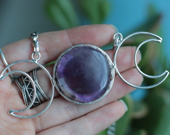 AMETHYST MOON NECKLACE - Triple Moon goddess - Moon phase Jewellery - Birthstone Necklace - Healing Crystal - Gemstone - Spiritual Gift