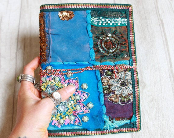 BLUE SARI JOURNAL - Indian sari notebook - Student - Back to school - Sketch book - Photo album - Scrap book - Stocking Filler Gift - Paper