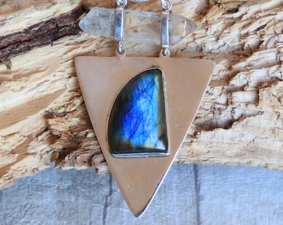 RUBY SPARROW NECKLACE - Glowing Labradorite & Quartz Necklace - Sterling Silver - Healing Crystal - Bespoke - Rare Crystal Necklace gift