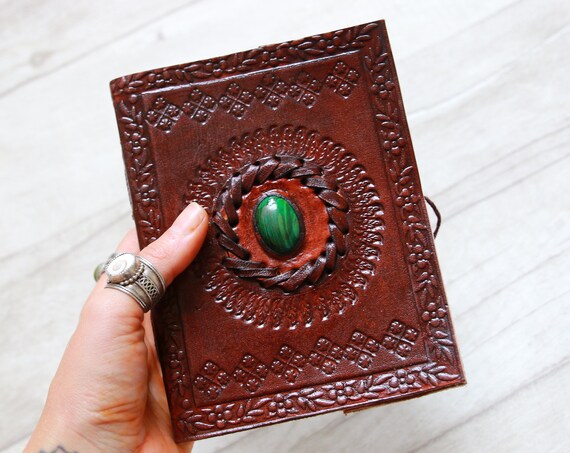 POCKET CRYSTAL JOURNAL - 7x5 inch Leather Notebook - Crystal Book - Scrapbook - Handmade Diary - Travel - Spell Book - Photo album - Guest