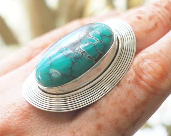 LUXURY TURQUOISE RING - Incredible Statement Antique Ring - Rare - Natural Turquoise - Vintage Ring - Navajo - One of a kind - Navajo Aztec