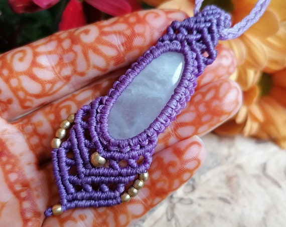 MOONSTONE MICRO MACRAME - Unisex Adjustable necklace - One off - Handmade Yoga Gift - Xmas Crystal - Magic Necklace - Gemstone sale - String