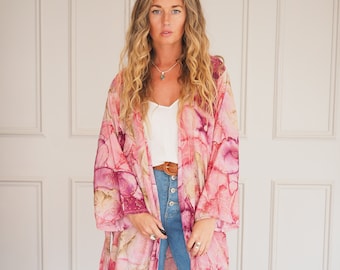 PINK SHIMMER KIMONO - Orientalische Jacke - Strandüberzug - Fließender Kaftan - Vintage Morgenmantel - Wickelkleid - Dessous - 60's Lounge