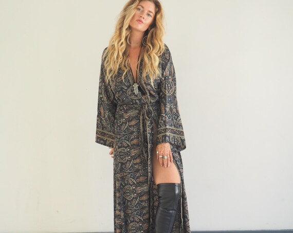 GODDESS KIMONO BLACK - Ruby Sparrow Vintage style Jacket - 70's, 60's , 50's Dressing Gown - Wrap Around - House Coat - Free People inspired
