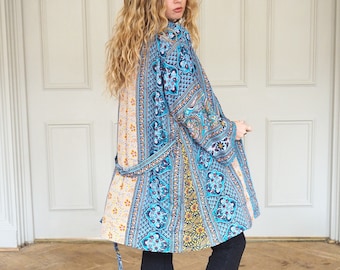 Caftán de largo medio - Cubrebaño de seda india - Ropa de estar por casa estilo boho - Hogar - Vestido cruzado - Lencería - Chaqueta de verano - Bata - Estilo boho