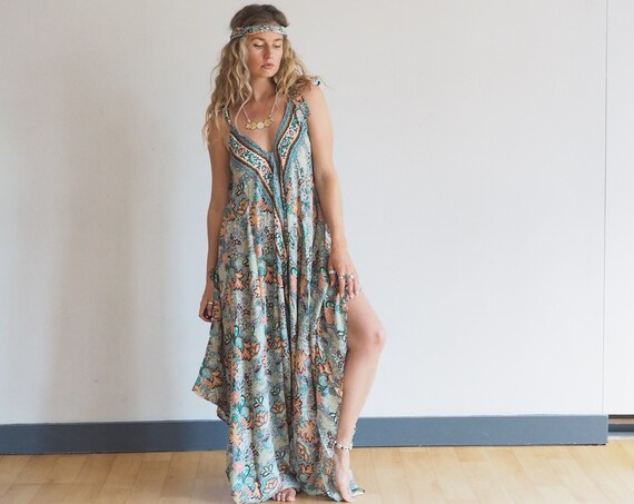 FLOATY JUMPSUIT DRESS - Silk Overalls with pockets! - Festival Playsuit - Multi wear - Pocket dress - Backless Dress - Boho wedding - Summer